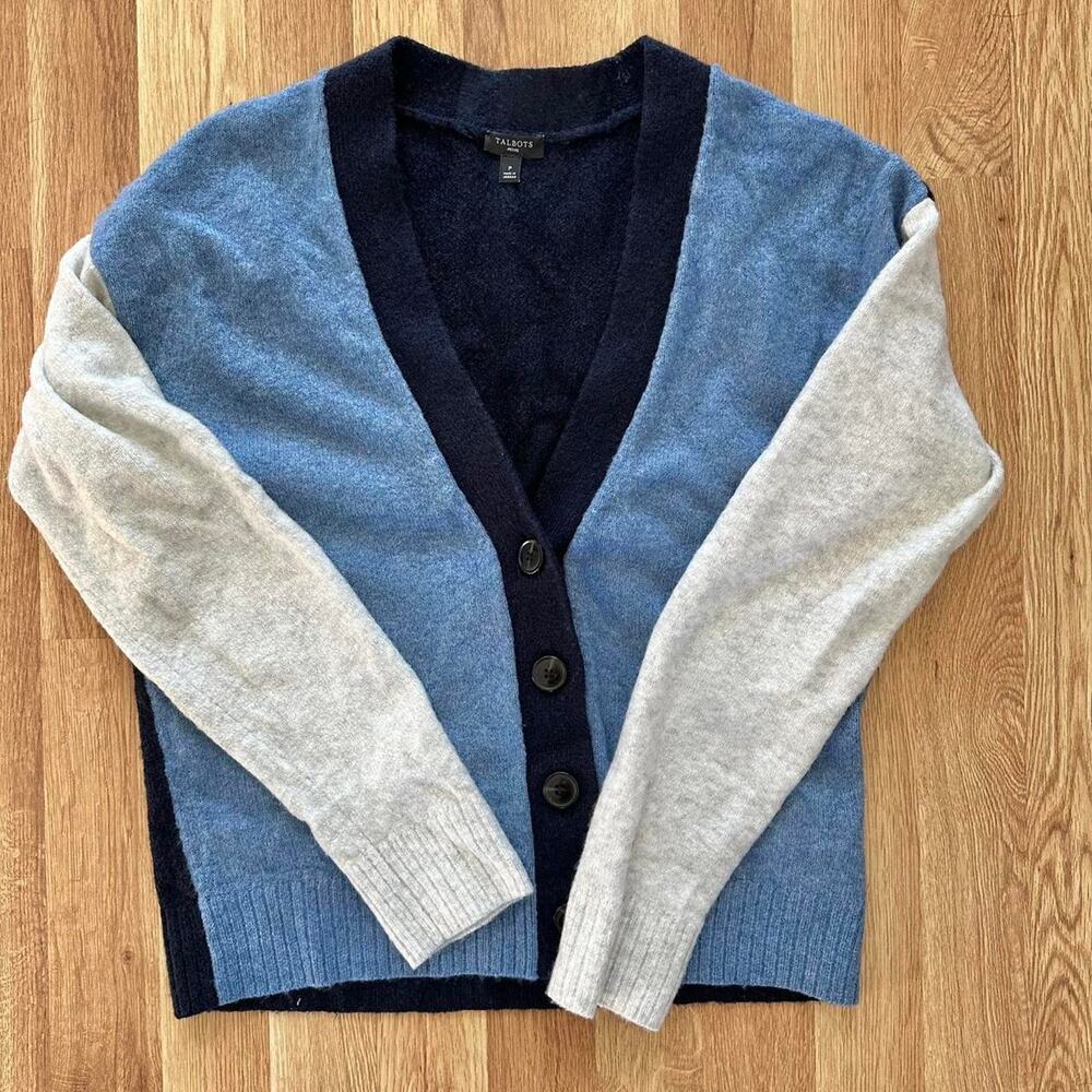 Talbot's blue and navy colorblock cardigan - petite S
